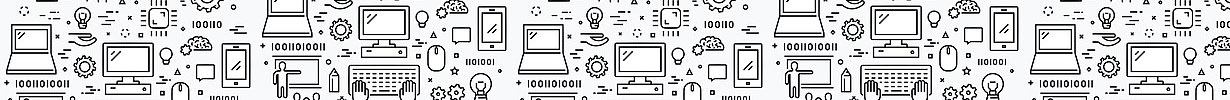 Images of laptops, open hands, gears, laptops, cell phones, computer mice, and lightbulbs in a repeating pattern all drawn in black and white.