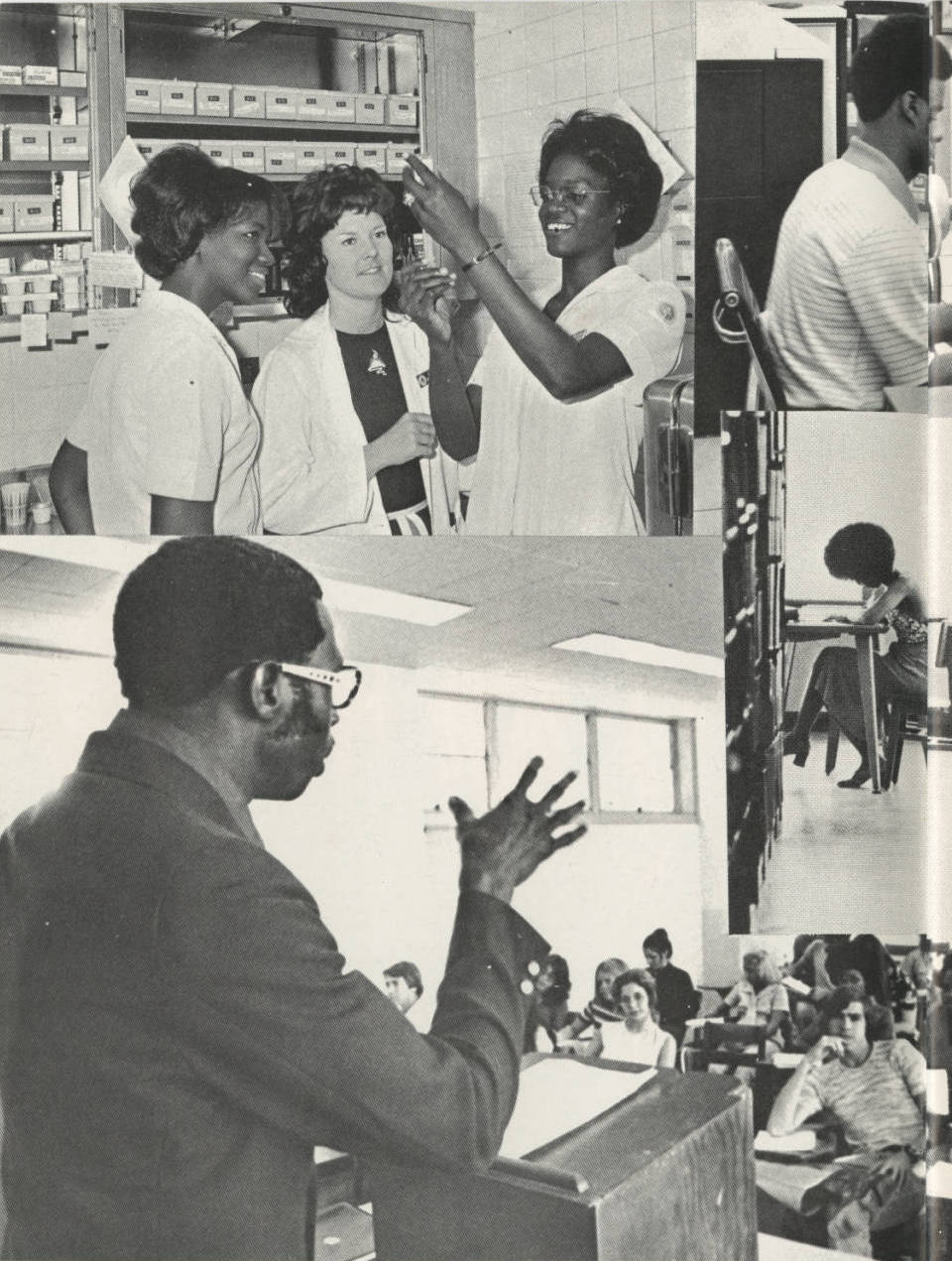 collage of black and white photographs of students