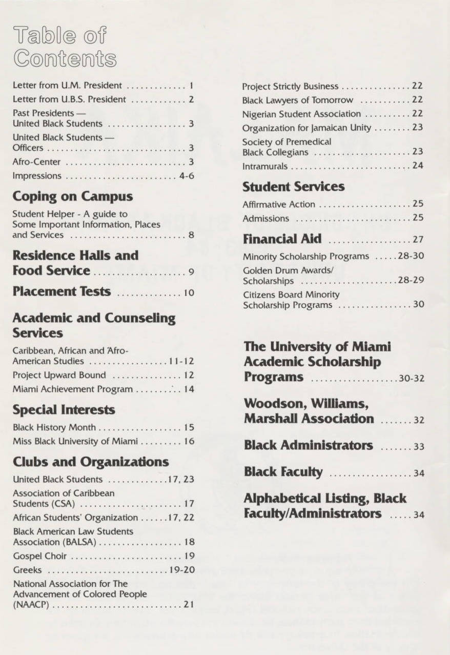 table of contents text on page